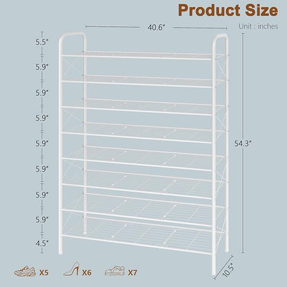 Hoctieon 8 Tier Shoe Rack for Closet, Durable Mesh Style Shoe Rack, Entryway Shoe Shelf, Shoe Storage Organizer for Hallway, Bedroom, Living Room, Wardrobe, White
