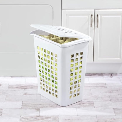 Sterilite Rectangular LiftTop Laundry Hamper with Lid, Handles to Easily Carry Clothes Between the Laundry Room and Bedroom, Plastic, White, 8-Pack