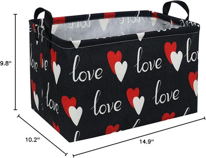 Essme Rectangular Heart Basket Gift Storage Box,Heart Storage Bins Organizer with Handles for Girls Room Decor,Basket,Shelf Basket.(Black love)