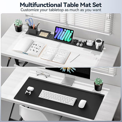 KDD Desk Pad Mat Set, 6 in 1 Mouse Mat with Magnetic Desktop Storage Accessories DIY Feature for Phone and Tablet Stand/Cup Holder/Pen Card Holder/Cable Management for Home Office Accessories