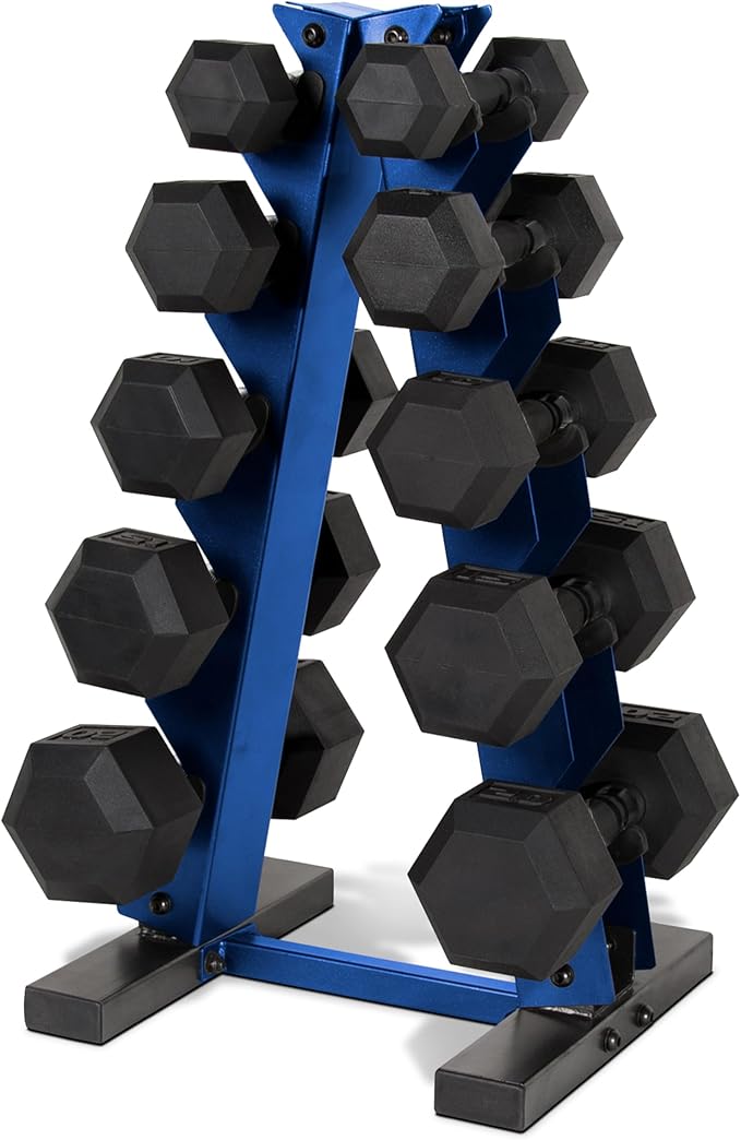 CAP Barbell 150 LB Coated Hex Dumbbell Weight Set with Vertical Rack | Multiple Options