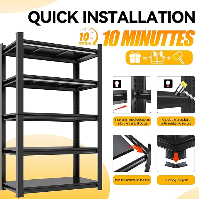 77" H*18" D Garage Storage Shelves, 6-Tier Metal Shelving Unit Heavy Duty Adjustable, 3600lbs Capacity, Storage Rack Organizer for Garage, Basement, Pantry & Warehouse, Black, 35.4" Wx17.7 Dx77.4 H