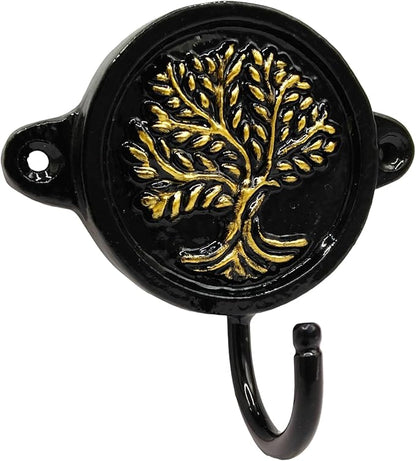 Aluminium Tree of Life Print (1-Pack) Single Wall Hooks, Black Tree of Life Themed Hooks for Hanging Leash-Wall Mount Hanger, Organization Decorative Wall Hook (Tree of Life)