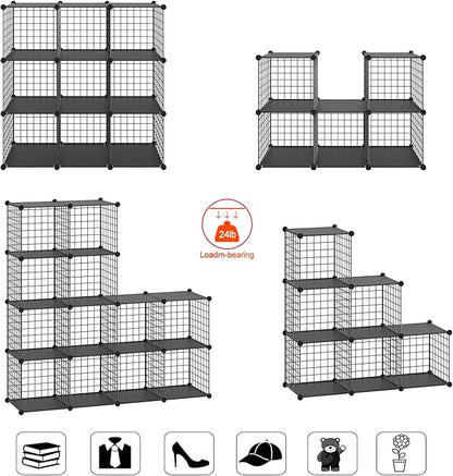 HUBSON Wire Cube Storage Organizer, Book/Toy/Craft/Potted Plants and petCloset Organizers and Storage Shelves?6-Cube Freely Combinable Metal Grids Storage Shelf,Black Plus Iron