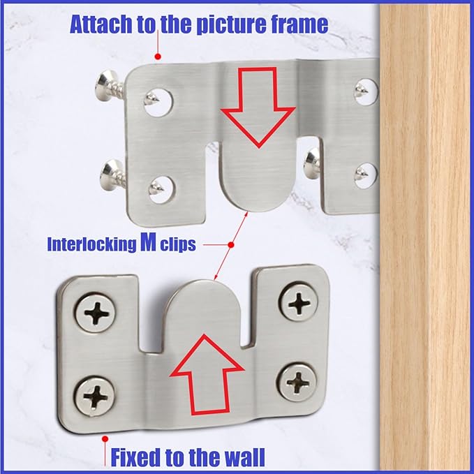 French Cleat Hanger Kit- 6 Sets Picture Hanging Jig with Screws, Deer Mount Hanger Hardware,Art Gallery Wall Flush Mount Heavy Duty Picture Hanging Hanger ,Stainless Steel Shelf Brackets