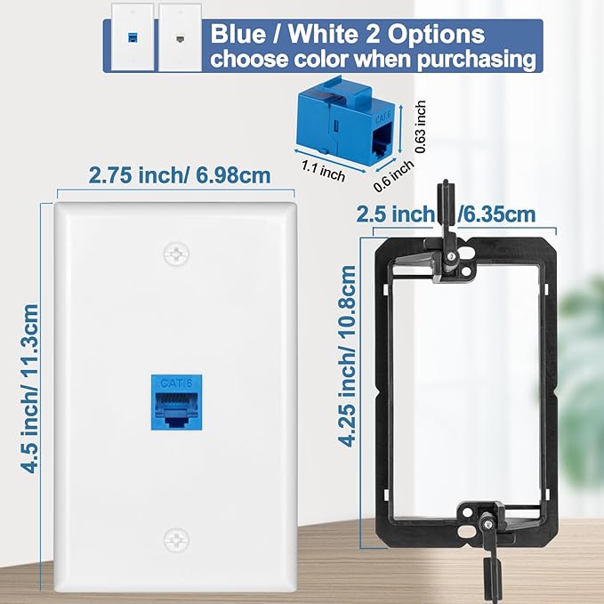 5 Pack Ethernet Wall Outlet Cat6 Plate RJ45 Coupler Keystone Jack Female to Female Gifts Network Blue 1 Port Inline Connector with Low Voltage Mounting Bracket Internet Interconnect Panels Cable