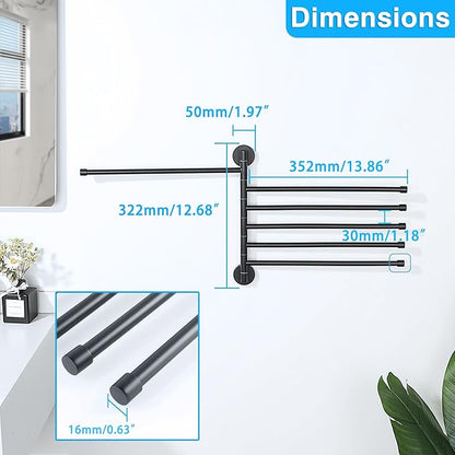 Alise Swivel Towel Rack,Folding 6 Arms Hand Towel Bars Towel Hanger for Bathroom,Wall Mount Drying Racks for Laundry,SUS304 Stainless Steel Swing Out Towel Holder Storage Space Saving,Matte Black
