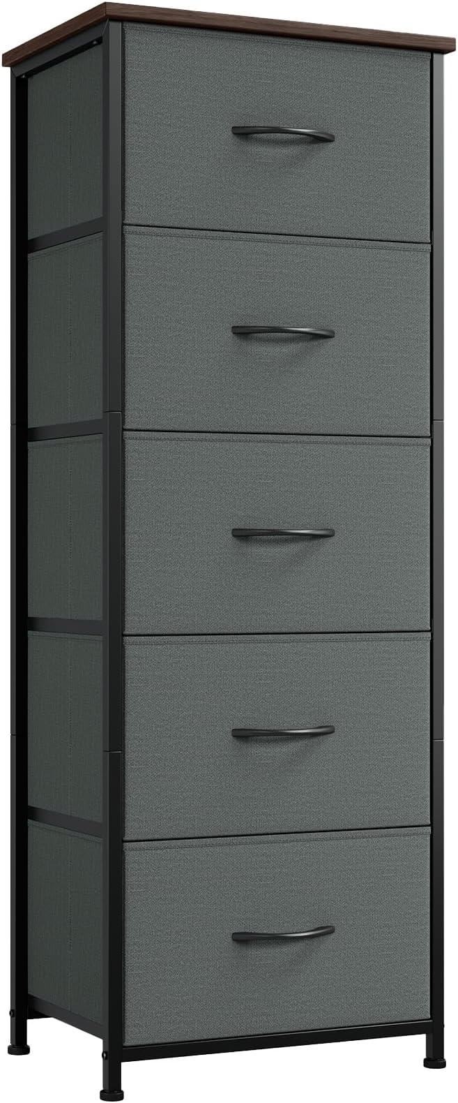 Somdot Tall Dresser for Bedroom with 5 Drawers, Storage Organizer Chest of Drawers with Removable Fabric Bins for Closet Bedside Living Room Laundry Entryway Hallway, Charcoal Grey