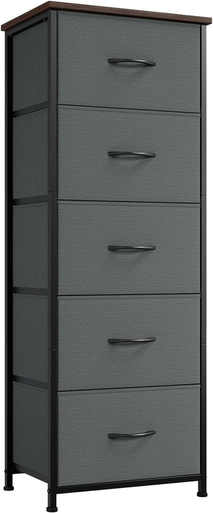 Somdot Tall Dresser for Bedroom with 5 Drawers, Storage Organizer Chest of Drawers with Removable Fabric Bins for Closet Bedside Living Room Laundry Entryway Hallway, Charcoal Grey