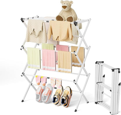 BAKON Clothes-Drying-Rack-Foldable for Small Space, Laundry-Drying Rack Collapsible for Hanging Clothes, Metal Clothing Dry Rack Suit for Indoor & Outdoor, Dorm Room, Apartments, RV, Navy Blue
