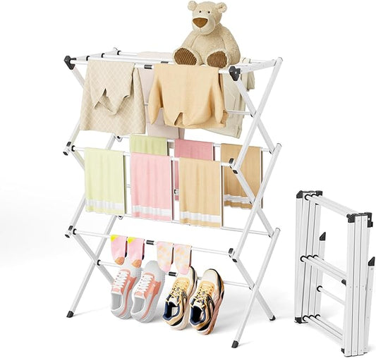 BAKON Clothes-Drying-Rack-Foldable for Small Space, Laundry-Drying Rack Collapsible for Hanging Clothes, Metal Clothing Dry Rack Suit for Indoor & Outdoor, Dorm Room, Apartments, RV, Navy Blue