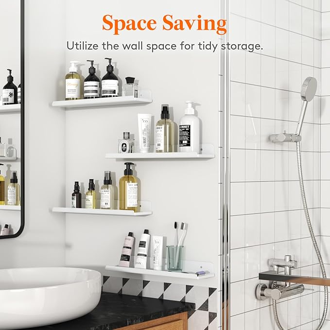 Lifewit Floating Shelves for Bathroom, 15" Clear Wall Organizer for Makeup, Perfume, Figures, Photo, Decor Shelf for Nursery, Living Room, Bedroom, Kitchen, Over Toilet Storage Rack, White, 10 Pack
