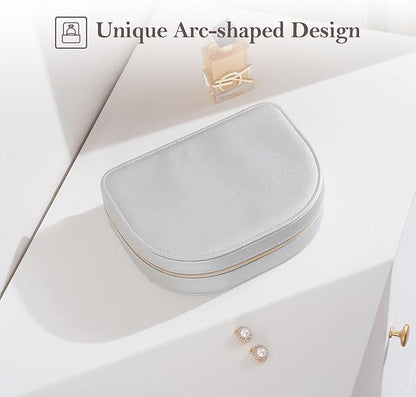 ProCase Travel Size Jewelry Box, Large Portable Seashell-Shaped Jewelry Case, 2 Layer Jewelry Organizer in PU Leather for Women -Silver