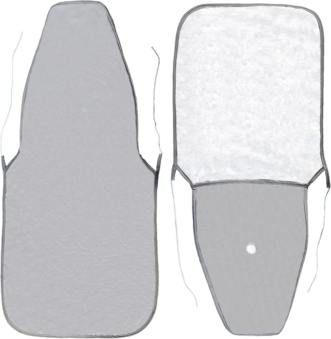 Heat-Resistant Ironing Board Cover - Waterproof, Non-Slip, Machine-Washable Cotton Pad for Foldable Boards 12x32 Inch, Durable & Easy-Change Design (Light Gray)