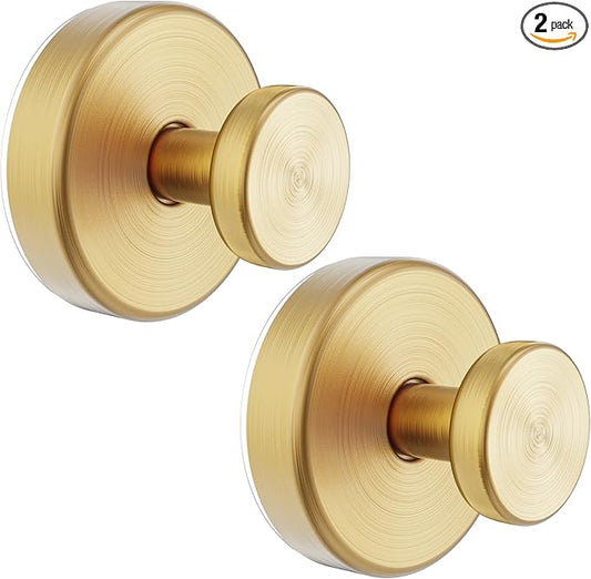 Shower Hooks for Inside Shower, Vacuum Suction Cup Hooks for Glass Window, Mirror, No Drill Towel Hooks for Bathrooms, Bath Robe Coat Looafh Wreath Hook for Hanging - 2 Pack, Gold