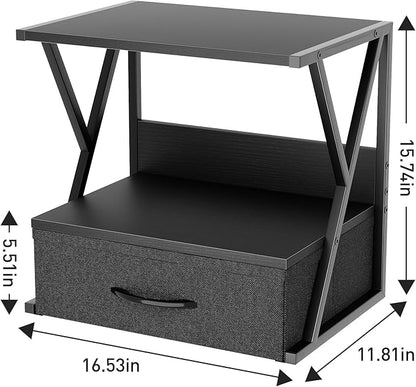 aboxoo Printer Stand for Desk with Storage Drawer, 2 Tier Desktop Or Under Desk Shelf, Multi-Purpose Desks Organizer for Home Office, fit Fax Machine/3D Printer/Scanner, Black
