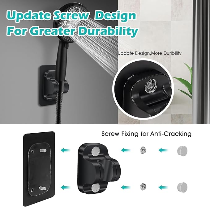 Shower Head Holder Replacement - Strong Adhesive Adjustable Handheld Shower Wand Holder Wall Mount Shower Bracket,No Drilling and Waterproof Shower Hose Holder for Shower Bathroom (Black)