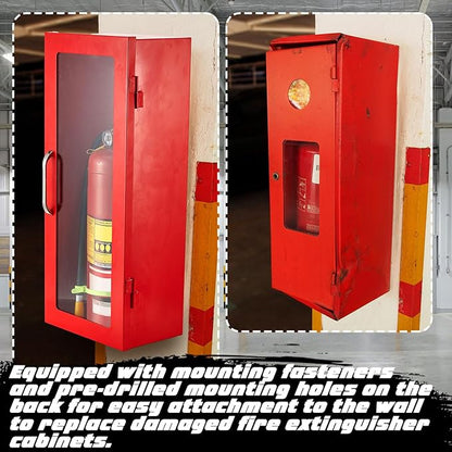 Zonon 2 Pcs 10lb Fire Extinguisher Cabinet Wall & Surface Mount 24-3/4 H x 10-1/4 W x 6-3/4 D 22 Gauge Steel Fire Extinguisher Box Case Extinguishers Holder with Handle for Indoor Outdoor (Red)