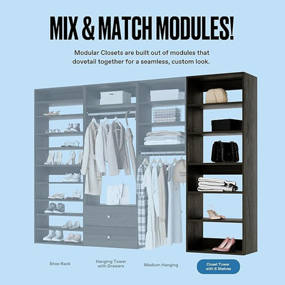 Modular Closets Vista Collection Shelf Tower Built in Wood Closet Organizer Unit (Grey, 25.5" Wide)