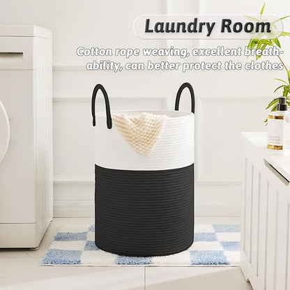 Laundry Basket,Woven Cotton Rope Laundry Hamper,100L for Decorative Storage of Dirty Clothes,Toys and Blankets in Bathroom,Baby Room and Living Room