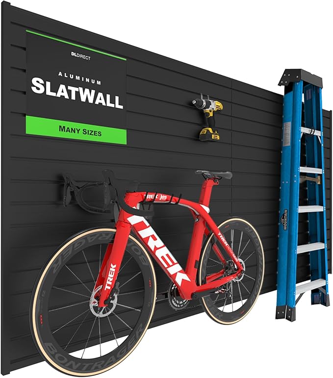 DLDIRECT Aluminum Slatwall Panel Garage Wall Organizer Heavy Duty Wall Mounted Slat Wall Rack, Interlocking Paneling for Garage Wall Slat Board Storage System - Black (6'H x 4'W)