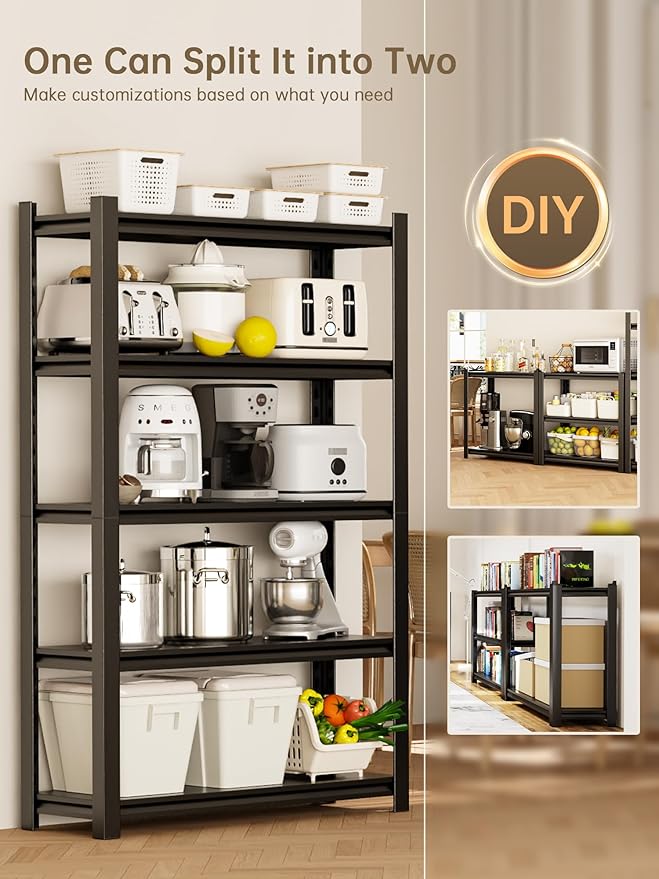 JHYKHG 48" W Storage Shelves,5-Tier Heavy Duty Garage Shelving,Adjustable Shelving Unit,Metal Shelf,Boltless Assembly Rack for Warehouse,Shed,3,000 lb Load,20 x 59 x 72 Inches,Black