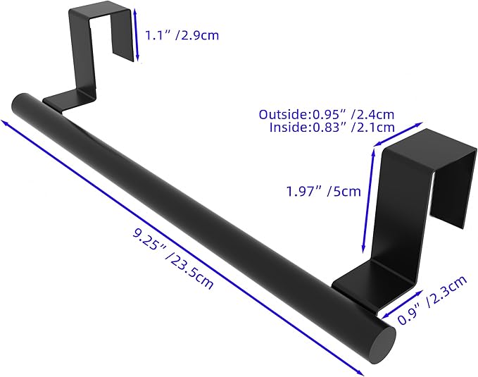 Cabinet Door Towel Holder, Over Cabinet Towel Bar, Stainless Steel Dish Towel Holder for Cabinet Door Kicthen Towel Rack, Matte Black 2 Pack