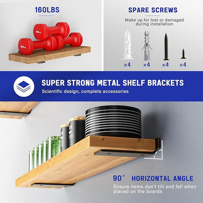Goovilla Shelf Bracket, Heavy Duty Floating Shelf Brackets 6 inch Long, 12 Pack Brackets for Shelves, Black Coated Metal Wall Shelf Support Brackets with 1/5 Inch Thick and 160 lb. Load Capacity