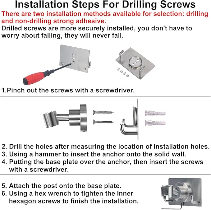 Shower Head Holder All Metal Strong Adhesive and Drilling Screws Two Installation Methods, Adjustable Handheld Shower Head Mount,Stainless Steel Hand held Showerhead Wand Bracket