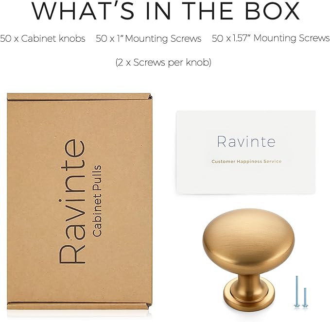 Ravinte 50 Pack Champagne Bronze Round Zinc Cabinet Knobs for Kitchen Bathroom Closet Dresser Cabinets