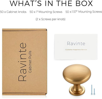 Ravinte 50 Pack Champagne Bronze Round Zinc Cabinet Knobs for Kitchen Bathroom Closet Dresser Cabinets