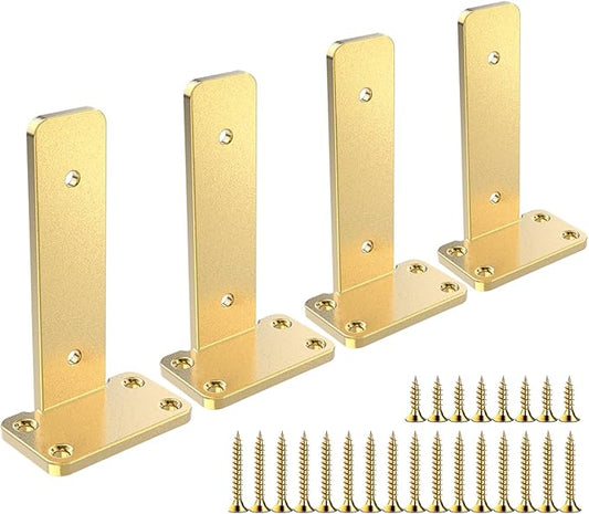 Floating Shelf Brackets Upgraded,4 inch, Gold Heavy Duty Iron Shelf Brackets, Industrial Modern Floating Shelf Support for Wall Mount Shelves,Wide Brackets ,4 Pack, Support DIY(5mm Thickening Type).