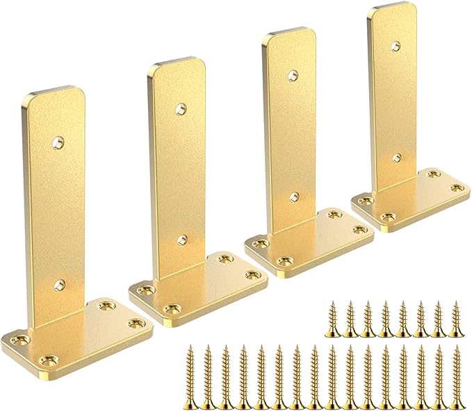 Floating Shelf Brackets Upgraded, 8 inch, Gold Heavy Duty Iron Shelf Brackets, Industrial Modern Floating Shelf Support for Wall Mount Shelves,Wide Brackets ,4 Pack, Support DIY(5mm Thickening Type).