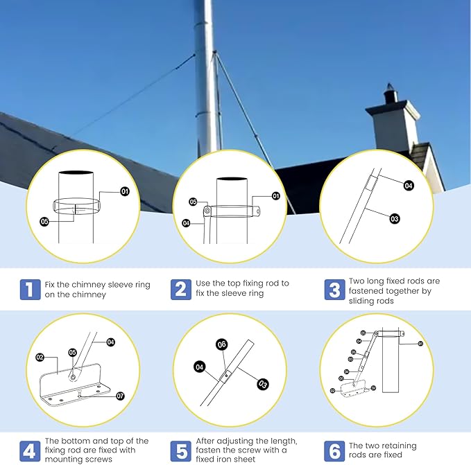 2025 Update Silver Plated High-End Ebusin 6" Extended Roof Bracket Supports Chimney Stove Pipe for DuraVent Triple Wall 2" I.D ,Suitable for All Outer Diameters of 6", Stability Against Wind & Snow