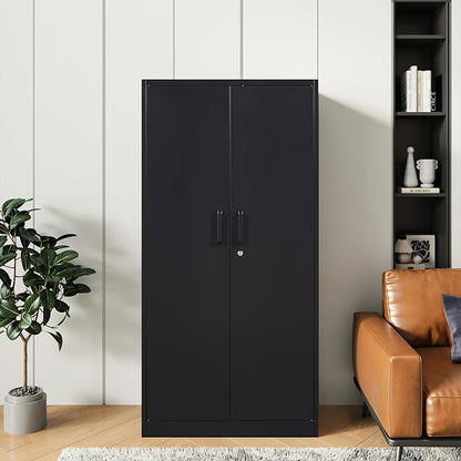 Metal Garage Storage Cabinet, 71" Locking Cabinet with 2 Doors and 4 Adjustable Shelves, Black