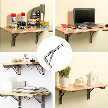 Heavy Duty 18 Inch Fold Down Shelf Brackets 4-Pack, Collapsible Wall Mounted Stainless Steel Folding Brackets for 8 10 12 14 16 18 20 Inch Shelves, Space-Saving Hardware for Kitchen, Bathroom, Garage