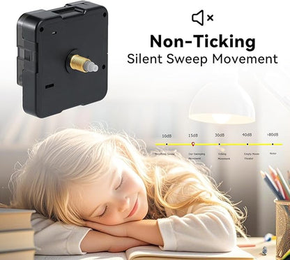 Clock Mechanism Replacement Battery Operated Silent Clocks Kit Include Clock Hands Second Hand DIY Repair Parts Shaft Length 12mm(15/32 Inches)
