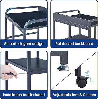 Printer Stand with Storage Shelf for Home Office Organization, 22 x 18 Inch Large Printer Table with Wheels, Shredder Stand, CPU Stand, Rolling Cart for Host Computer, PC Tower, Desktop- Black