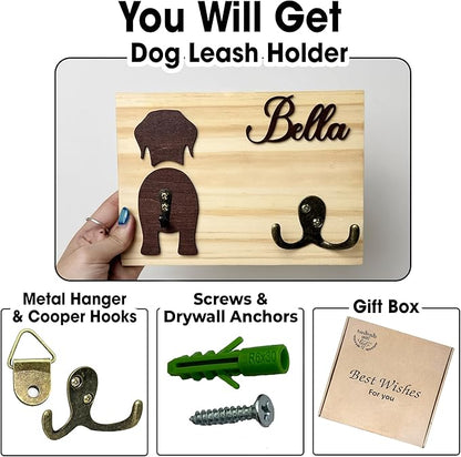 Personalized Dog Leash Holder, Dog Butt Harness Wall Hanger Organizer with Name, Hooks for Leashes, Keys, Collars, Funny Leash Rack Wall Mount for Entryway, Gift for Pet Lovers, Home Décor