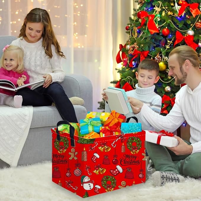 Rectangular Christmas tree Basket,Nursery Hamper,Waterproof and foldable Tree Basket Baby Storage Bin,Boy and Girls New Year decor(Red Christmas)