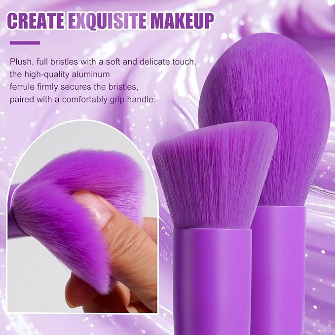 BS-MALL Makeup Brush Set 18 Pcs Premium Synthetic Foundation Powder Concealers Eye shadows Blush Makeup Brushes with Case (Purple)