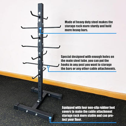 Cable Attachment Rack for Lat Pull Down Bar, Heavy Duty Steel Lat Bar Organizer, Gym Storage Rack for LAT Pulldown Attachments