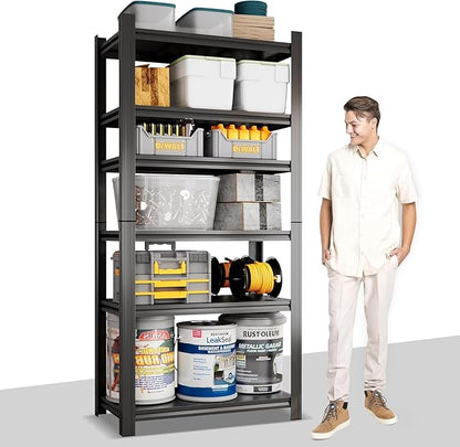 Metal Garage Shelving Unit,Heavy Duty 5-Tier Adjustable Storage Shelves,3000 lbs Capacity,Industrial Shelves for Heavy Tools and Equipment,for Garage,Basement (Black, 35.4" Wx13.8 Dx71 H)