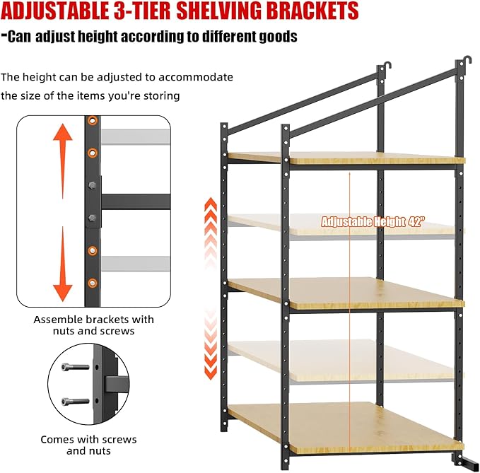4 Pack Heavy-Duty Shipping Container Shelves with 57"(H) X 18"(W), DIY Adjustable 3-Tier Shipping Container Shelving Brackets, Shipping Container Accessories Universal