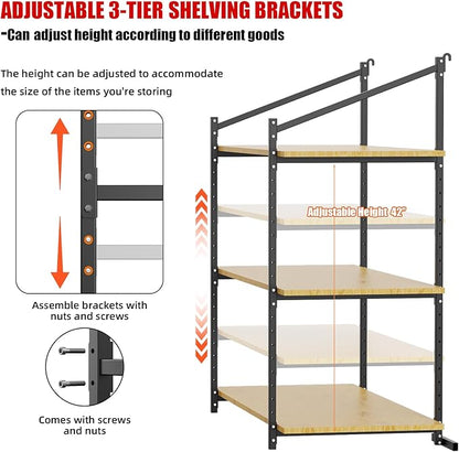 4 Pack Heavy-Duty Shipping Container Shelves with 57"(H) X 18"(W), DIY Adjustable 3-Tier Shipping Container Shelving Brackets, Shipping Container Accessories Universal