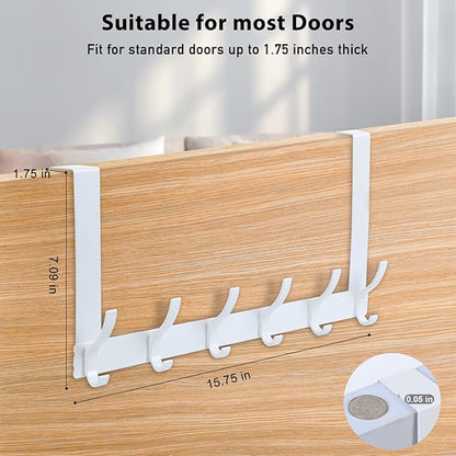 Over The Door Hooks, Door Hanger Hooks for Hanging, Over The Doors Towel Racks for Bathroom with 12 Coat Hook, Coat Rack Bathroom Accessories（1 Pack, White）