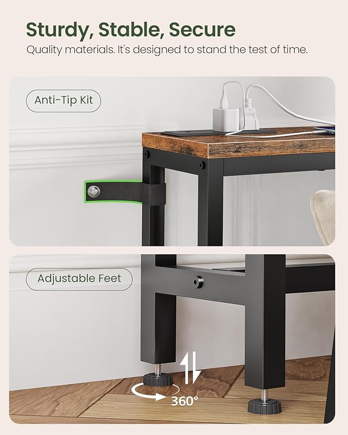 70.9" Console Table with Charging Station, Narrow Long Behind Couch Table, with 2 AC Outlets, 1 USB-A Port and 1 Type-C Port Rustic Brown and Black TXG28UBF