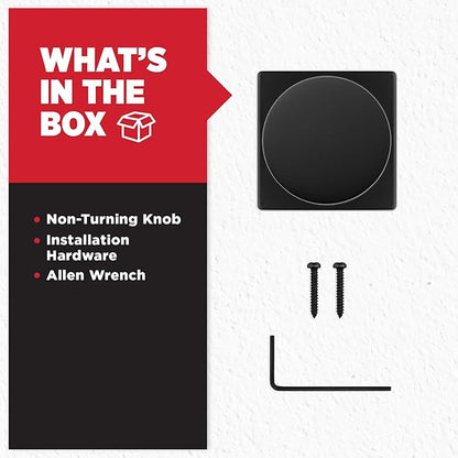 Kwikset Pismo Dummy Door Knob, Single Sided Handle for Closets, French Double Doors, and Pantry, Matte Black Non-Turning Interior Push/Pull Door Knob, with Microban Protection