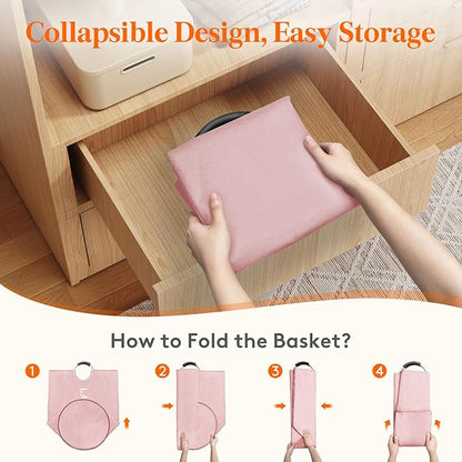 Lifewit 100L 2-Pack Large Laundry Basket, Collapsible Laundry Hamper with Aluminum Handles, Waterproof Freestanding Dirty Clothes Hampers for Laundry Room Bedroom Dorm Bathroom, Pink