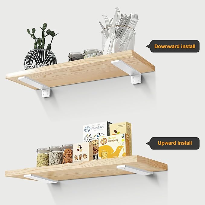 White Floating Shelf Brackets 4 inch, Heavy Duty Wall Shelf Bracket 8 Pack for Shelves Support, Hidden Metal L Brackets with Mounting Hardware (1/5'' Thick)